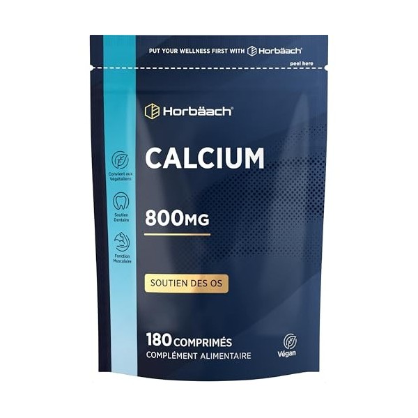 Calcium Carbonate Powder Tablets 800mg | Complement Alimentaire | 180 Comprimés Véganes | Horbaach