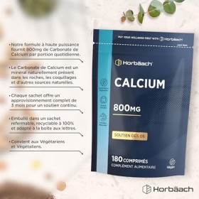 Calcium Carbonate Powder Tablets 800mg | Complement Alimentaire | 180 Comprimés Véganes | Horbaach