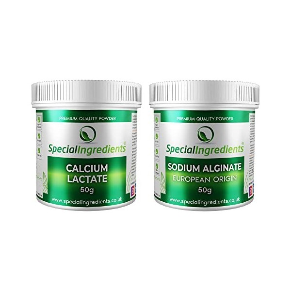 Special Ingredients Lactate de Calcium & Alginate de Sodium 2x100g - Kit de gastronomie moléculaire pour sphérification & sph...