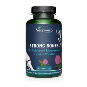 Strong Bones | Calcium Magnesium Zinc | RENFORCEMENT DES OS | Avec Trèfle Rouge | Sans Additifs Artificiels & Vegan | 180 Com