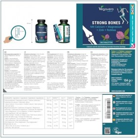Strong Bones | Calcium Magnesium Zinc | RENFORCEMENT DES OS | Avec Trèfle Rouge | Sans Additifs Artificiels & Vegan | 180 Com