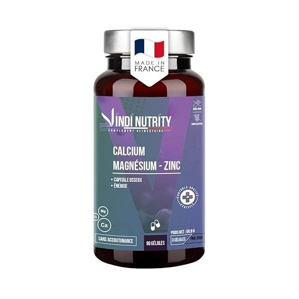 Calcium, Magnésium, Zinc, Capital Osseux & Énergie, 90 Gélules, VINDI NUTRITY, Fabriqué en France