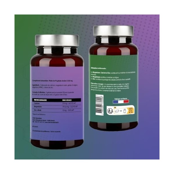 Calcium, Magnésium, Zinc, Capital Osseux & Énergie, 90 Gélules, VINDI NUTRITY, Fabriqué en France