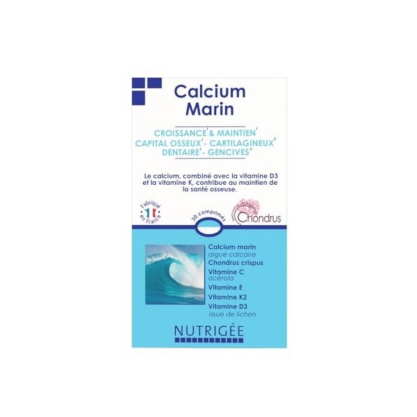 NUTRIGÉE - Calcium marin croissance et capital osseux – algue lithothamne, silice naturelle bambou ortie, vitamine c acérola 