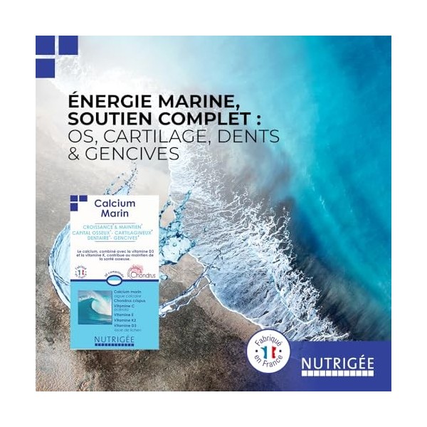 NUTRIGÉE - Calcium marin croissance et capital osseux – algue lithothamne, silice naturelle bambou ortie, vitamine c acérola 