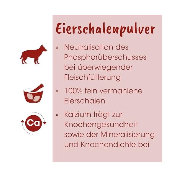 Fit-Barf Poudre de Coquille dœuf - Source Naturelle de Calcium pour Chiens et Chats - 1000 g pour Soutenir la santé des os Ca...