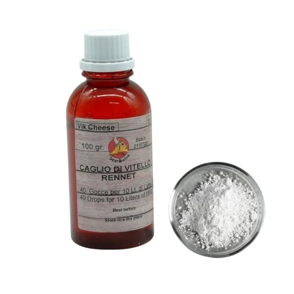 AlcoFermBrew Présure 100ml pour fromagerie + Chlorure de Calcium Gratuit - présure de Veau | présure Naturelle | extrait de p
