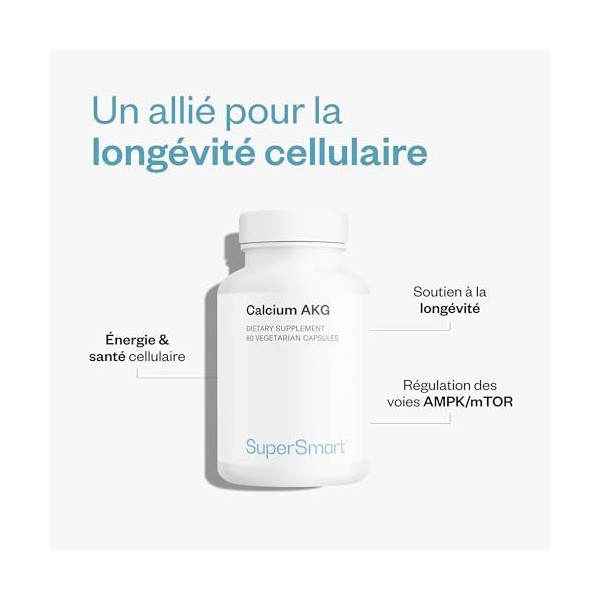 Calcium AKG - Complément de Calcium Alpha-Cétoglutarate Ca-AKG - Santé Cellulaire & Longévité - Dosage Élevé 1 000 mg par 