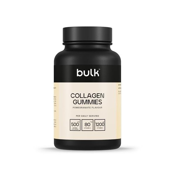 Bulk Gummies de Collagène, 500mg, Grenade, Gummies bien-être quotidiens, 60 Gummies