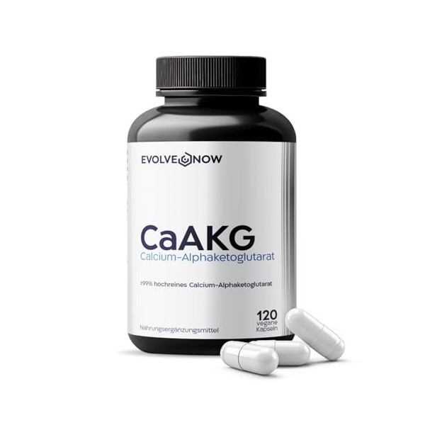 Evolve Now CaAKG - Calcium Alphacétoglutarate 120 gélules vegan 1000mg par portion - Testé en laboratoire, sans additifs inut