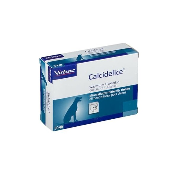 Virbac Calcidelice | 30 comprimés | Aliment minéral pour chiens | Pour la croissance et la lactation | Pour soutenir le métab