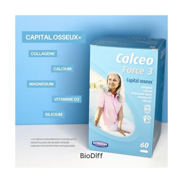 Orthonat - Calceo Force 3 - Complément Alimentaire Capital Osseux - A Base de Collagène Marin 564 mg par Comprimé , de Calci
