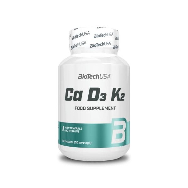 BioTechUSA Ca-D3-K2, Capsule de complément alimentaire contenant du calcium, avec des vitamines et des minéraux, 90 capsules