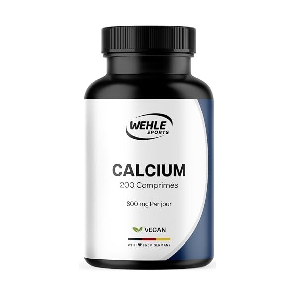Calcium 800 mg – Carbonate de Calcium – 200 Comprimés – Vegan & Fabriqué en Allemagne – Testé en laboratoire