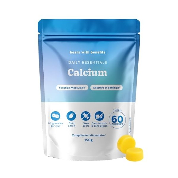 Gummies Calcium 500mg – Daily Essentials – Contribue à une Fonction Musculaire Normale et Maintien d’Os et de Dents Normaux –