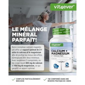 Calcium 800 mg + Magnésium 400 mg 2 comprimés - 180 comprimés - 3 mois dapprovisionnement - Complexe de calcium + magnésiu