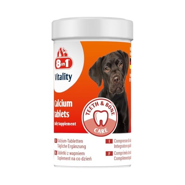 8in1 Comprimés de Calcium – comme complément Alimentaire pour Tous Les Chiens, 1 boîte 155 comprimés Calcium
