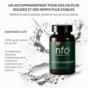 NFO MAGNESIUM CALCIUM [90 comprimés] Complexe naturel norvégien avec calcium-magnésium minéraux et vitamine K et vitamine D p