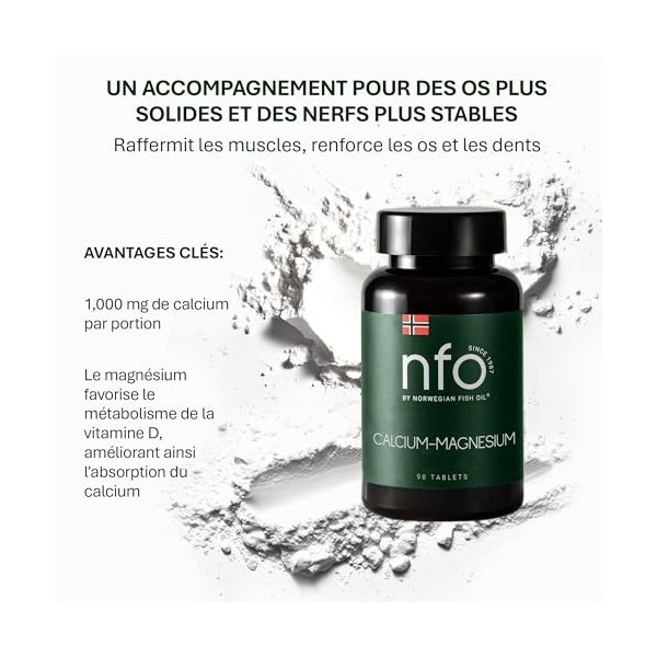 NFO MAGNESIUM CALCIUM [90 comprimés] Complexe naturel norvégien avec calcium-magnésium minéraux et vitamine K et vitamine D p