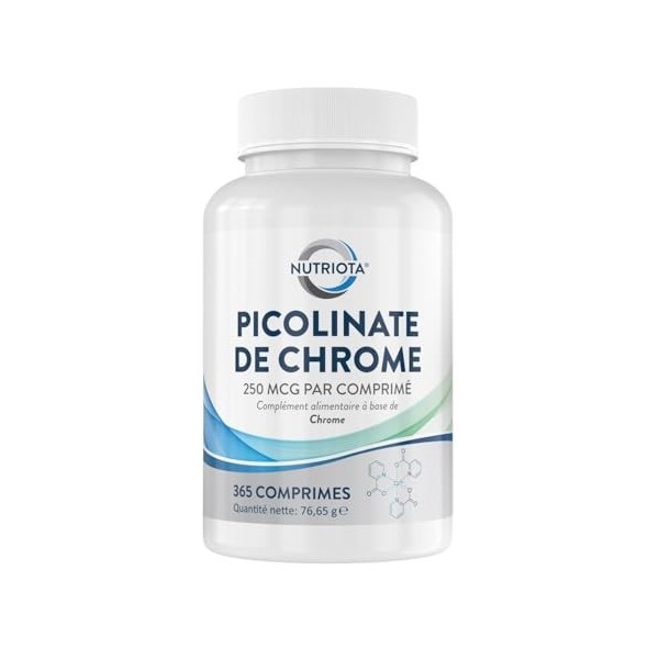 Complément alimentaire Picolinate de chrome 250 mcg | 365 Comprimés haute-concentration | Adapté aux végétaliens | Fabriqué a