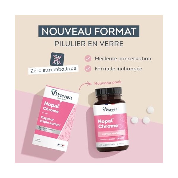 Vitavea Bien-Être - Nopal Chrome – Complément alimentaire minceur, perte de poids – Capteur graisses, sucres & calories – 60 