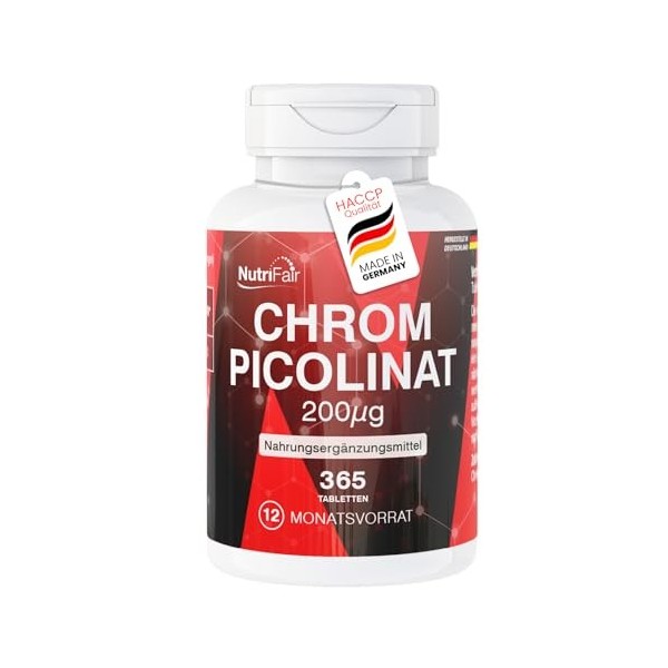 Picolinate de chrome 200 μg - 365 comprimés - *taux de glycémie normal - hautement dosé - 100% végétalien – Fabrication et co