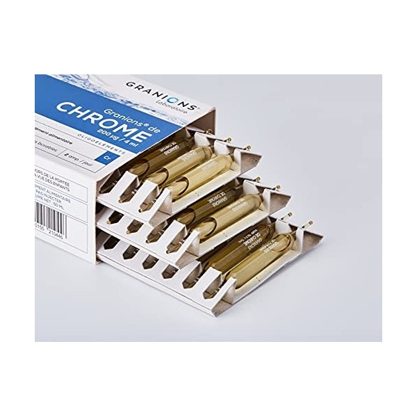 GRANIONS Chrome - 200 µg - Fabriqué en France - Maintien dune glycémie normale - Coupe Faim - 30 ampoules Lot de 2 Chrome