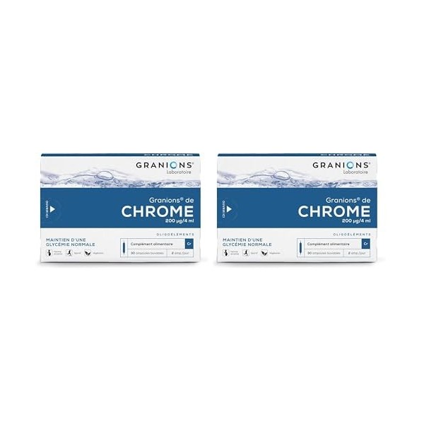 GRANIONS Chrome - 200 µg - Fabriqué en France - Maintien dune glycémie normale - Coupe Faim - 30 ampoules Lot de 2 Chrome