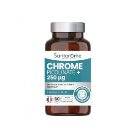 Santarome - Chrome Picolinate+ 250 µg – Maintien d’une Glycémie Normale – Métabolisme des Nutriments – Avec Vitamines C, B3 &