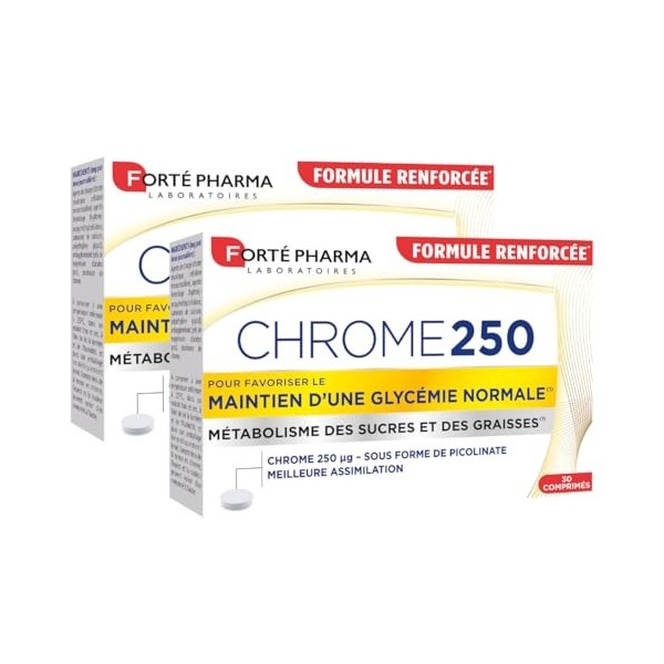 Forté Pharma - Chrome 250 - Maintien dune glycemie normale - Complément alimentaire minceur - Chromium picolinate - Fringale