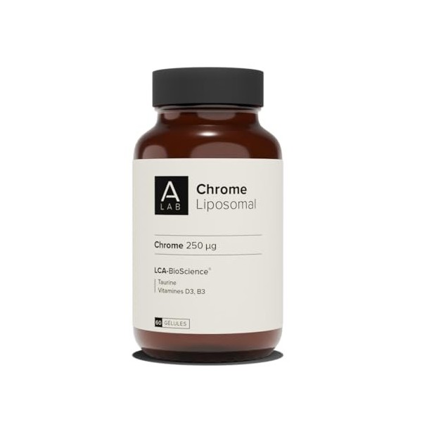 A-LAB Chrome Liposomal 250 µg - Régule La Glycémie, Coupe Faim - Avec Taurine, Vitamine D3 et B3 - Assimilation Renforcée - 6