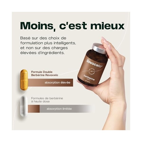 Revocelo Berbérine Liposomale + Dihydroberbérine, Soutien du Métabolisme avec Chrome et Thiamine, Gélules Résistantes à l’Aci