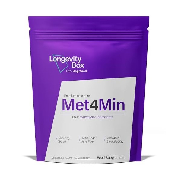 Longevity Box Met4Min, 120 gélules, formule pour glucose et insuline avec berbérine, chrome, NAC et myo-inositol, pour soutie
