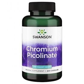 Swanson, Chromium Picolinate Picolinate de Chrome , 200mcg, Hautement Dosé, 200 Capsules, Sans Soja, Sans Gluten, Sans OGM