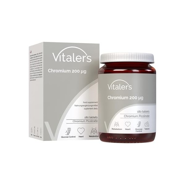 Vitalers Chrome 200 µg - 180 Comprimés, Végétalien, 6 mois de Supplémentation Sans Conservateur, Composition Pure