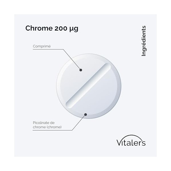 Vitalers Chrome 200 µg - 180 Comprimés, Végétalien, 6 mois de Supplémentation Sans Conservateur, Composition Pure
