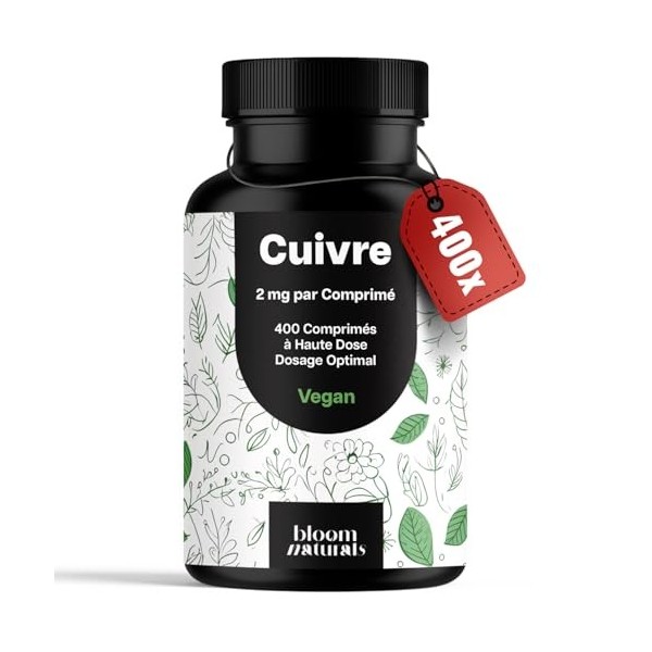 Cuivre Complément Alimentaire - 400 Comprimés - 2 mg par Comprimé, Vegan, Produit en Allemagne