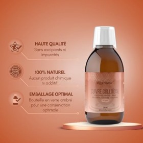 DIOXNATUR® Cuivre colloïdal 250ml Solution Liquide 20 ppm Pureté 99,99% Étiquette FR