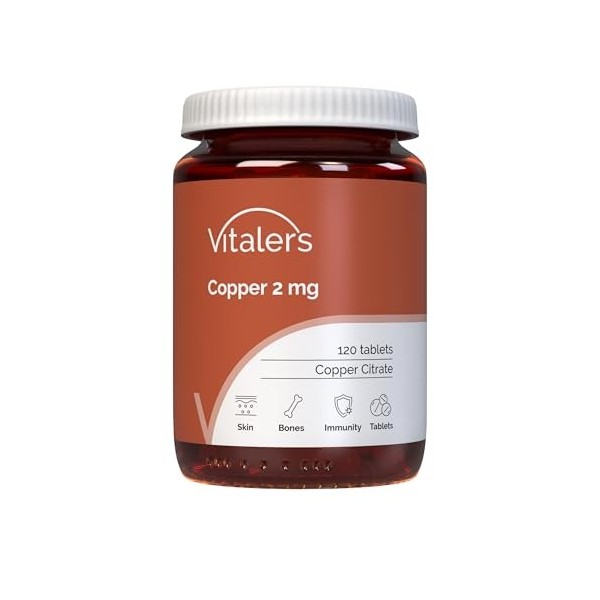Vitalers Cuivre 2 mg - 120 comprimés, Végétalien, 4 mois de supplémentation Sans conservateur, Composition pure