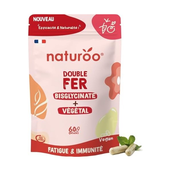 Double Fer : Bisglycinate + Végétal Arbre à Curry Bio - 60 Gélules Vegan 2 mois - Fatigue, Globules Rouges, Immunité, ave