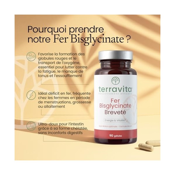 FER Bisglycinate Pur 14 mg | Complément Alimentaire Anti-Fatigue | Fer Breveté Ferrochel® Haute Absorption | Cure de 3 Mois s