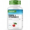 Fer avec 40mg de vitamine C naturelle - 365 comprimés - Haute Biodisponibilité grâce au Complexe Chélaté Bisglycinate de Fer