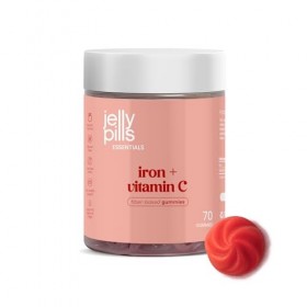 Jelly Pills Gummies Fer 14 mg + Vitamine C 15 mg – 70 Gummies Véganes – Sans Sucres Ajoutés – Goût Fruits Rouges – Soutient l
