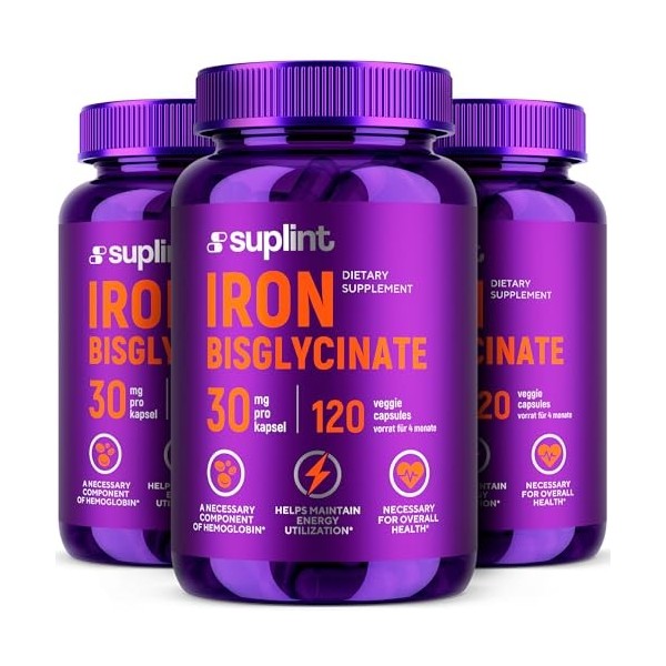 Fer Bisglycinate 30 mg – Haute Absorption & Formule Douce – 120 Gélules Véganes – Développé aux Pays-Bas & Testé en Laboratoi...