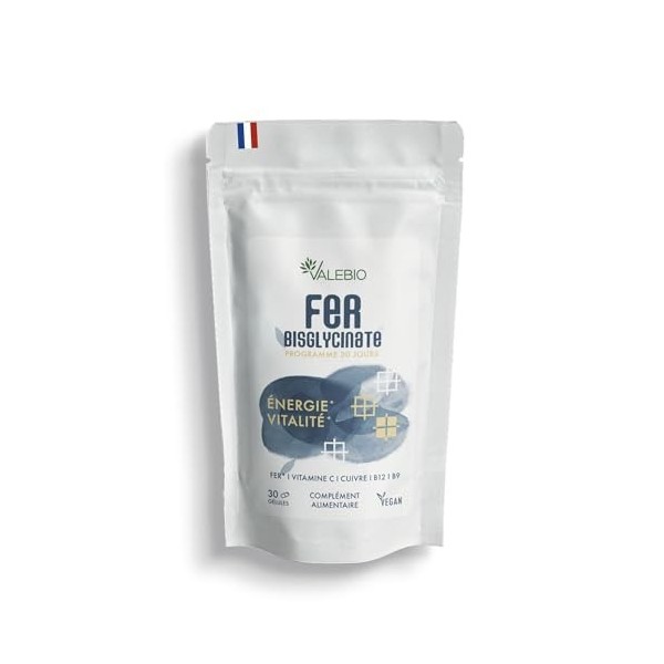 Fer bisglycinate + vitamines C, B9 & B12 | Vitalité & immunité | Haute absorption, breveté Ferrochel® | 1 mois, vegan & fait 