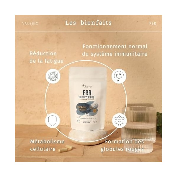 Fer bisglycinate + vitamines C, B9 & B12 | Vitalité & immunité | Haute absorption, breveté Ferrochel® | 1 mois, vegan & fait 