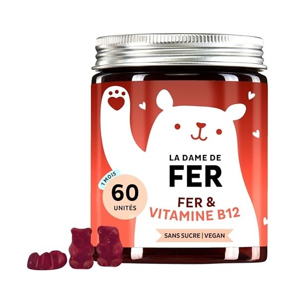 Bears with Benefits En cas de carence en fer : complexe vegan contenant du fer hautement dosé, des vitamines B12, B1, B6, C, ...