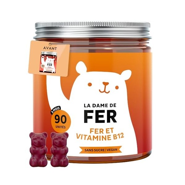 Bears with Benefits En cas de carence en fer : complexe vegan contenant du fer hautement dosé, des vitamines B12, B1, B6, C, ...