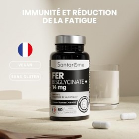 Santarome - Fer Bisglycinate 14 mg – Immunité & Réduction de la Fatigue – Avec Cuivre, Vitamines C, B9 & B12 – Haute Assimila