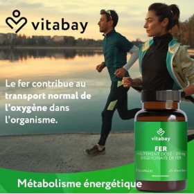 Vitabay Fer 50 mg Bisglycinate 319 mg - 120 Gélules Véganes Supplément de Fer Complément Alimentaire Pour Végétaliens à H